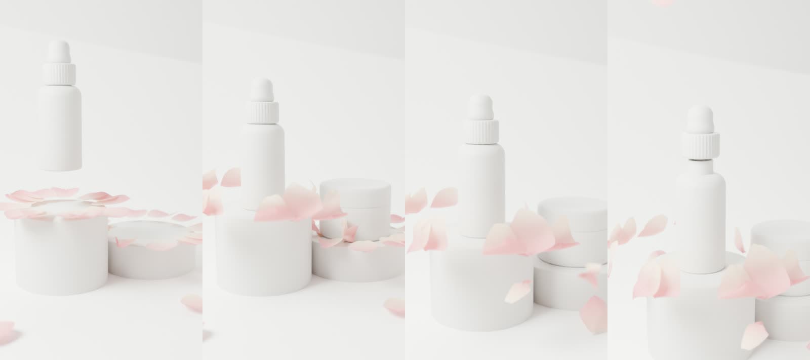 The physics pass in clay: petals as cloth, before any material.