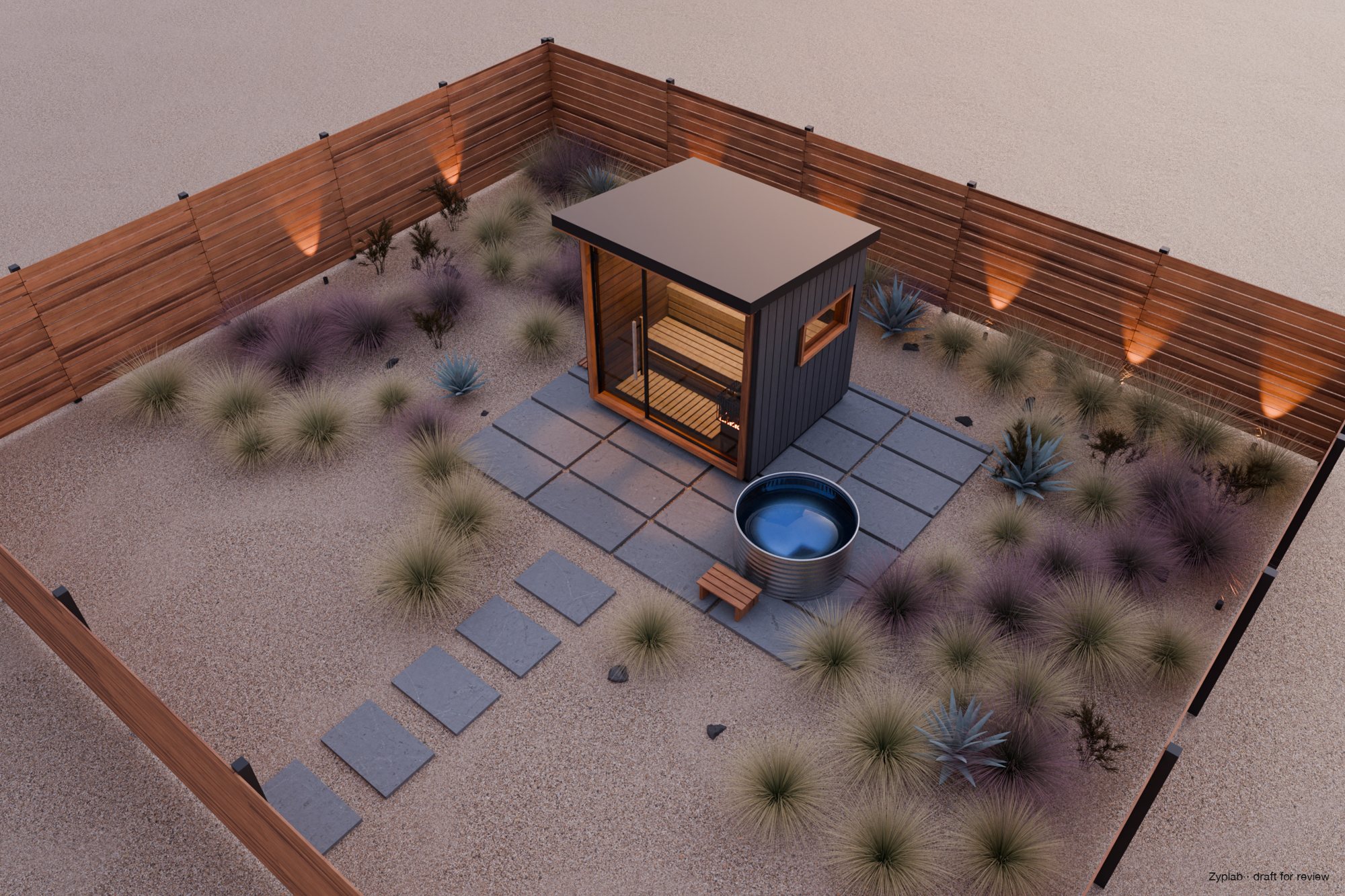 Aerial view of the sauna in the yard